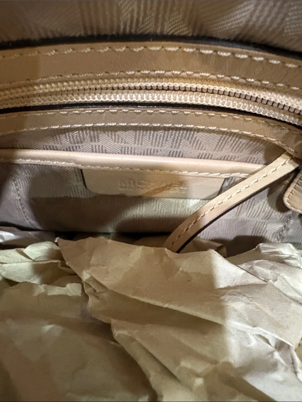 Michael Kors Ivory/Taupe Signature MK Tote with Leather Straps